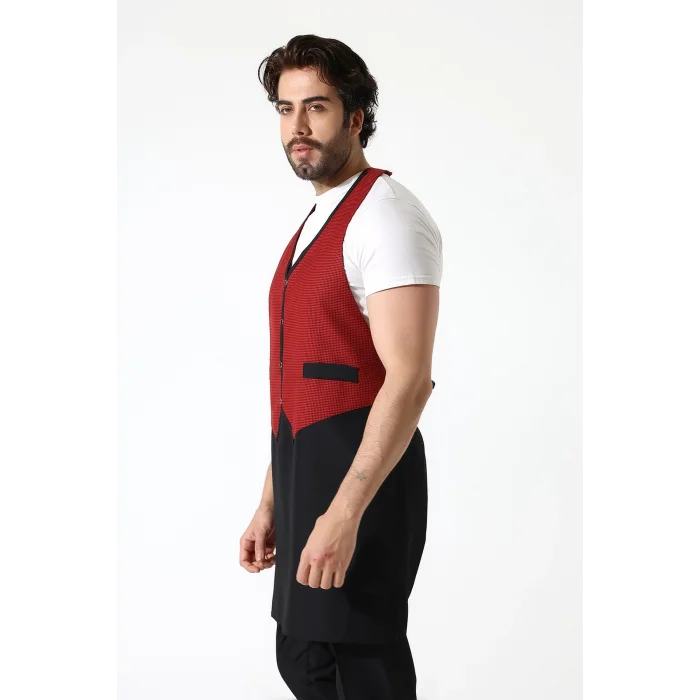 Askılı Yelekli Önlük - 403 Kazayağı Kırmızı-Siyah