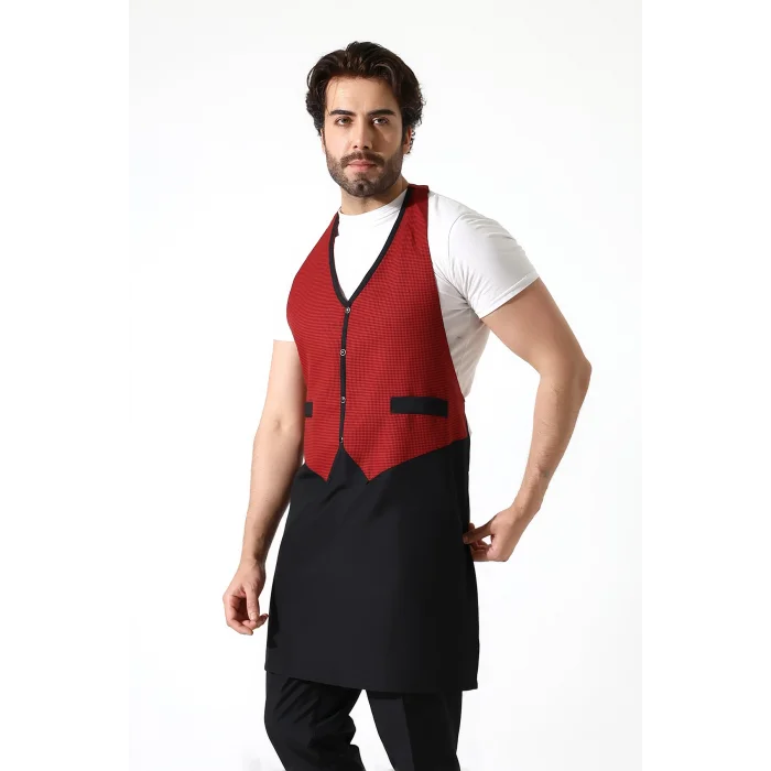Askılı Yelekli Önlük - 403 Kazayağı Kırmızı-Siyah