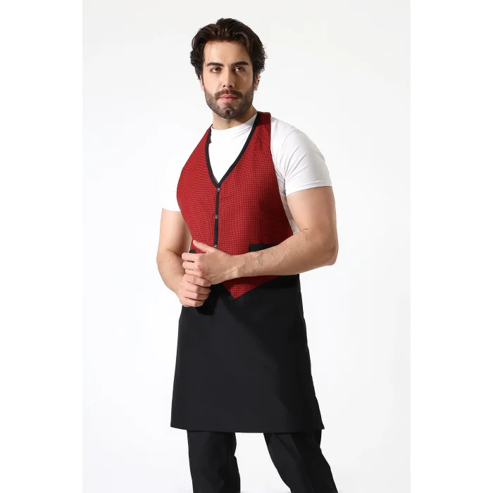 Askılı Yelekli Önlük - 403 Kazayağı Kırmızı-Siyah