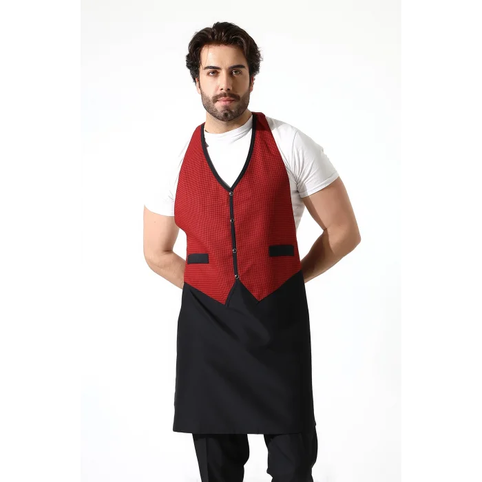 Askılı Yelekli Önlük - 403 Kazayağı Kırmızı-Siyah