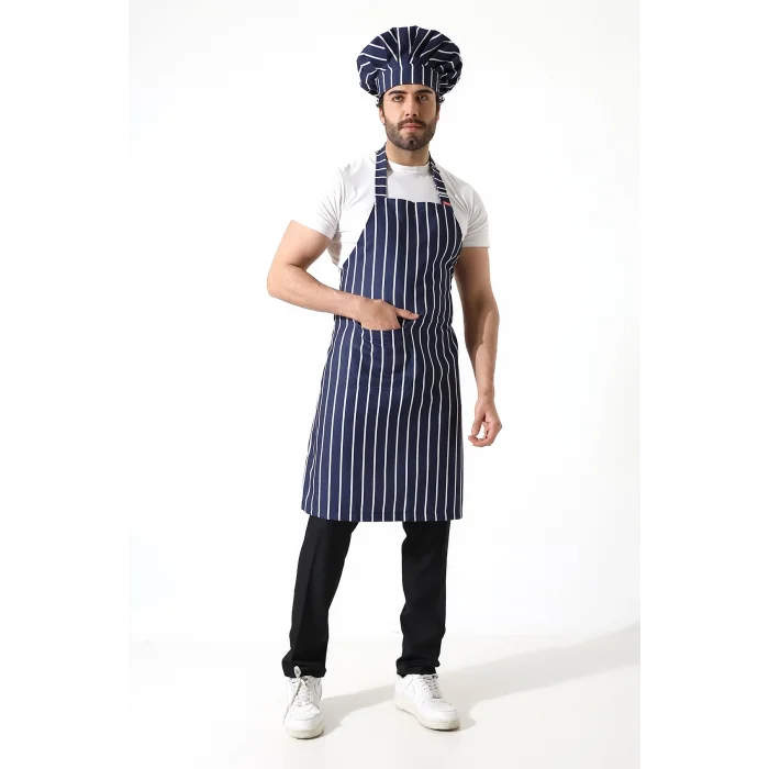 Desenli Askılı Önlük - 3101 Lacivert Beyaz