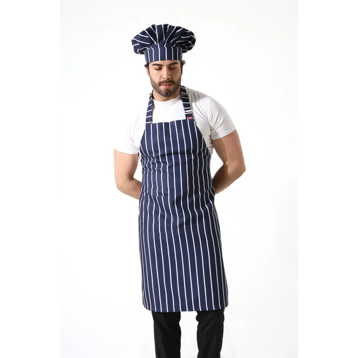 Desenli Askılı Önlük - 3101 Lacivert Beyaz