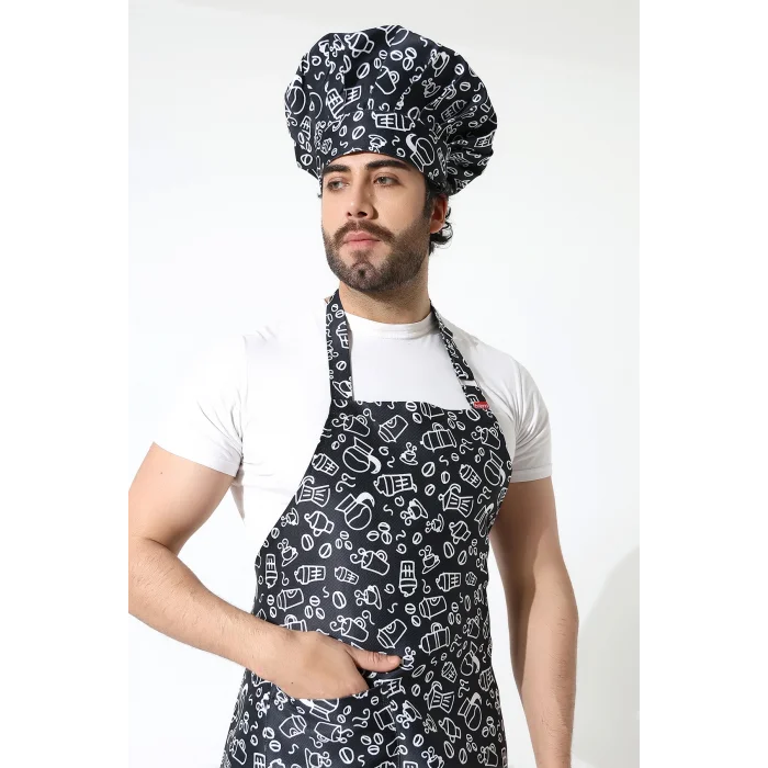 Desenli Askılı Önlük - 3803 Siyah Fincan