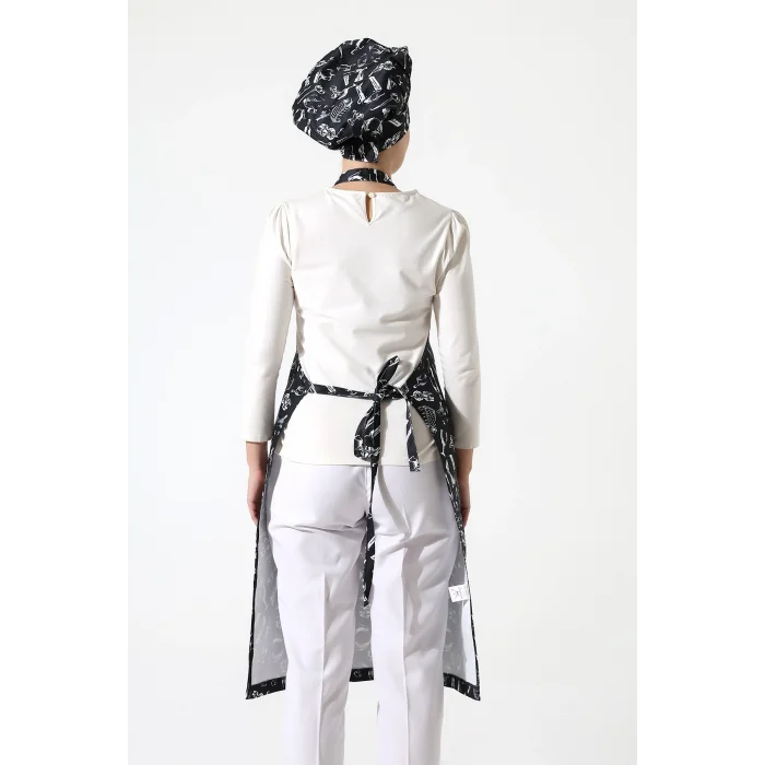 Desenli Askılı Önlük - 2502 Siyah Merdane