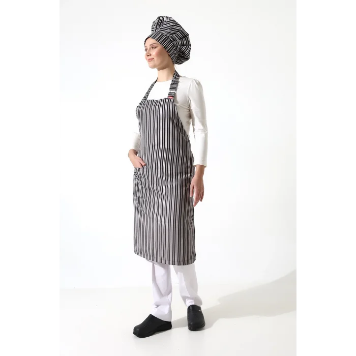 Desenli Askılı Önlük - 3004 Beyaz Çizgi