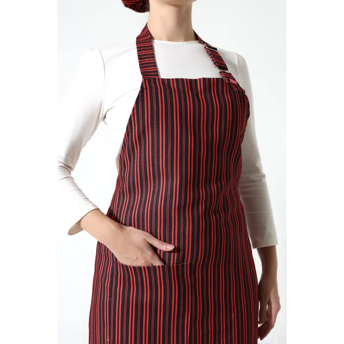 Desenli Askılı Önlük - 3005 Kırmızı Çizgi
