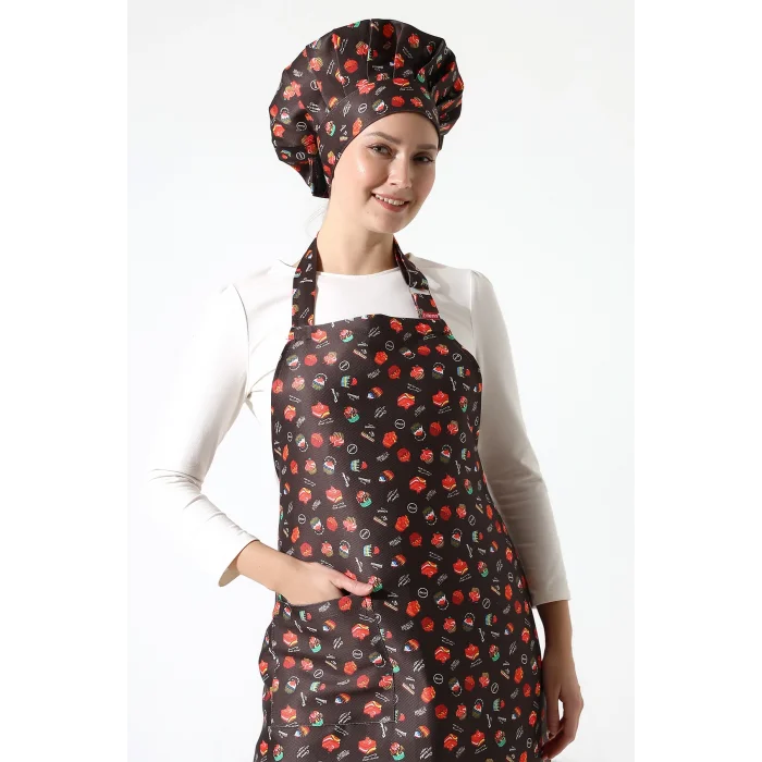 Desenli Askılı Önlük - 3105 Pasta Desenli