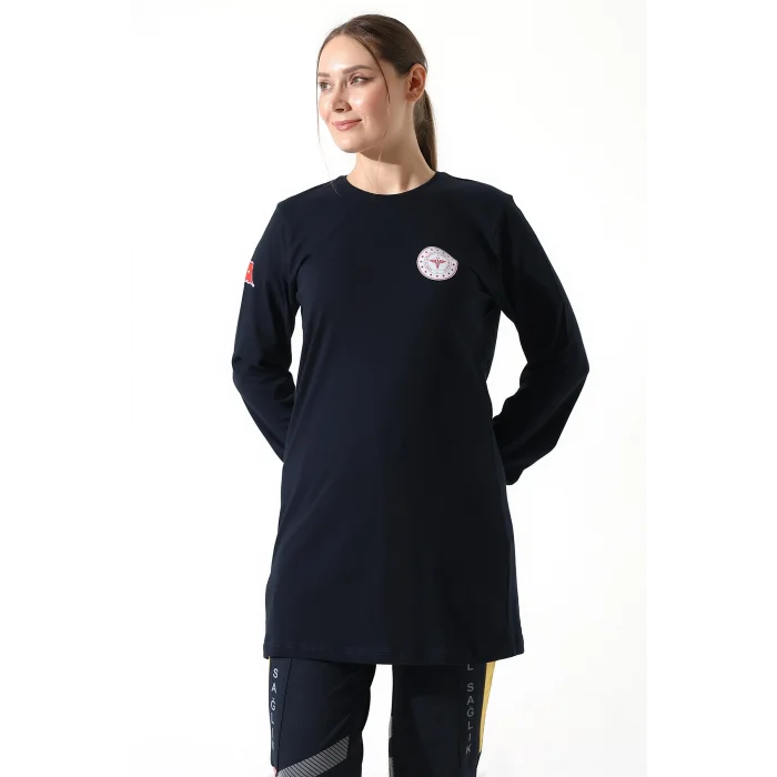 Acil Sağlık Yuvarlak Yaka Penye Tunik Baskılı - Lacivert