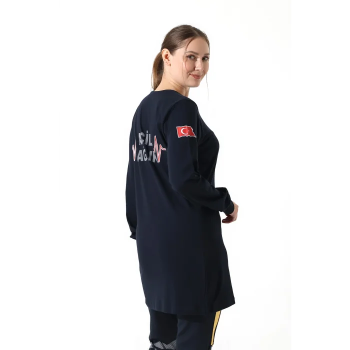 Acil Sağlık Yuvarlak Yaka Penye Tunik Baskılı - Lacivert