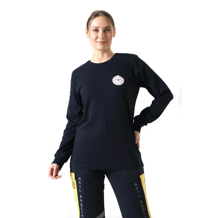 Acil Sağlık Yuvarlak Yaka Penye Uzun Kol Tshirt - Lacivert