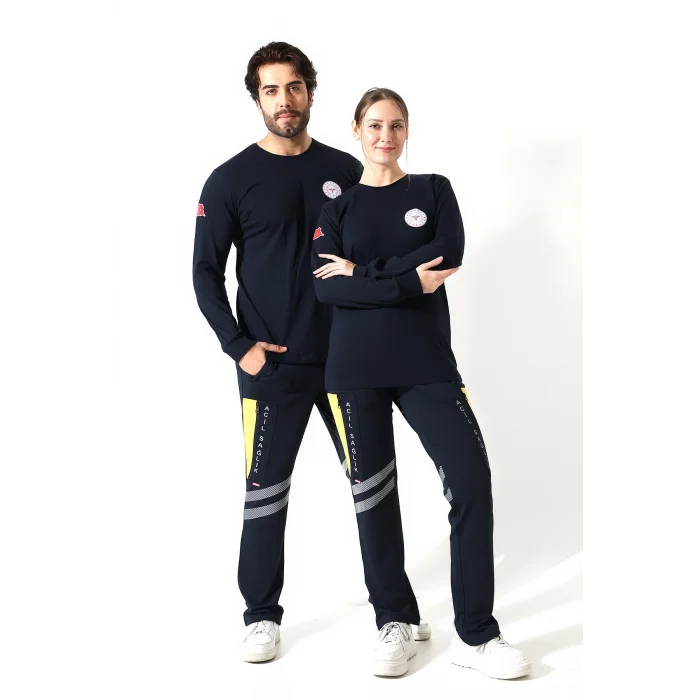 Acil Sağlık Yuvarlak Yaka Penye Uzun Kol Tshirt - Lacivert