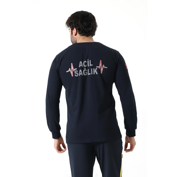 Acil Sağlık Yuvarlak Yaka Penye Uzun Kol Tshirt - Lacivert