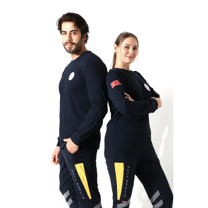 Acil Sağlık Yuvarlak Yaka Penye Uzun Kol Tshirt - Lacivert