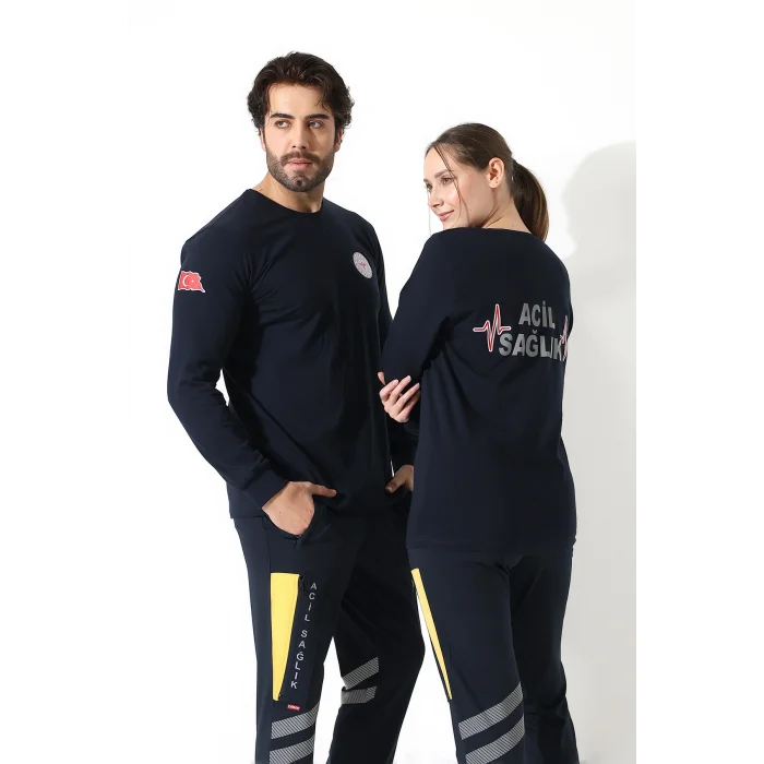 Acil Sağlık Yuvarlak Yaka Penye Uzun Kol Tshirt - Lacivert