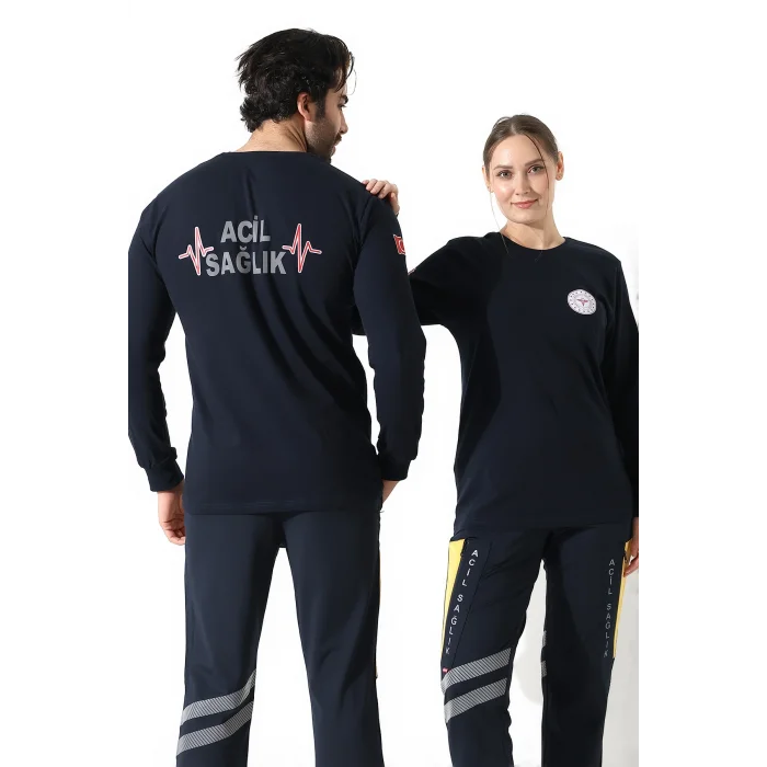 Acil Sağlık Yuvarlak Yaka Penye Uzun Kol Tshirt - Lacivert