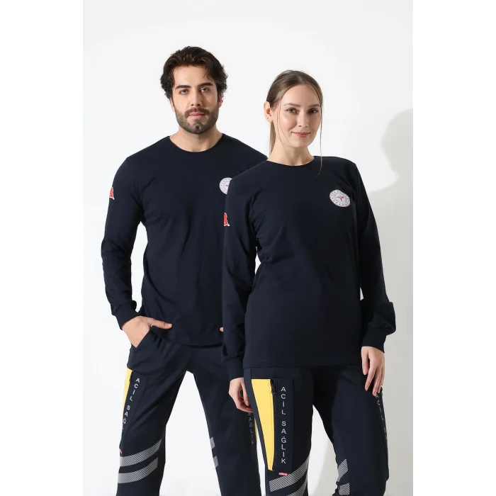 Acil Sağlık Yuvarlak Yaka Penye Uzun Kol Tshirt - Lacivert