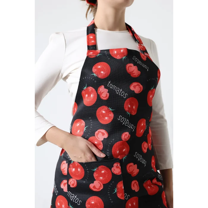 Desenli Askılı Önlük - 3201 Domates