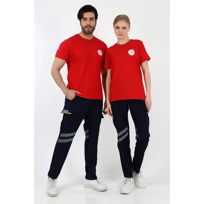 112 Acil Sağlık Yuvarlak Yaka Penye Kısa Kol Tshirt - Kırmızı