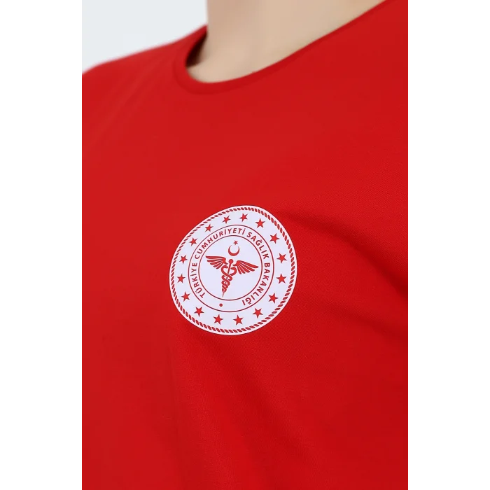 112 Acil Sağlık Yuvarlak Yaka Penye Kısa Kol Tshirt - Kırmızı