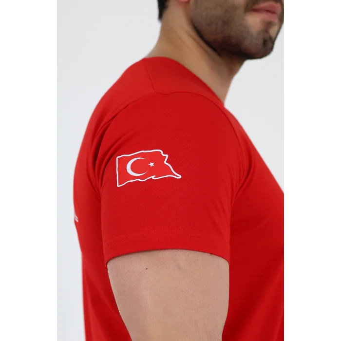 112 Acil Sağlık Yuvarlak Yaka Penye Kısa Kol Tshirt - Kırmızı