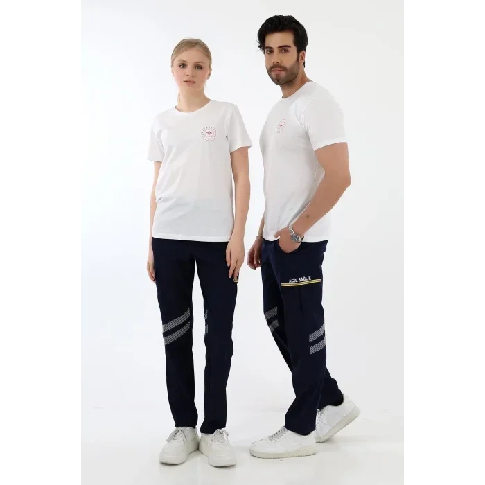 112 Acil Sağlık Yuvarlak Yaka Penye Kısa Kol Tshirt - Beyaz