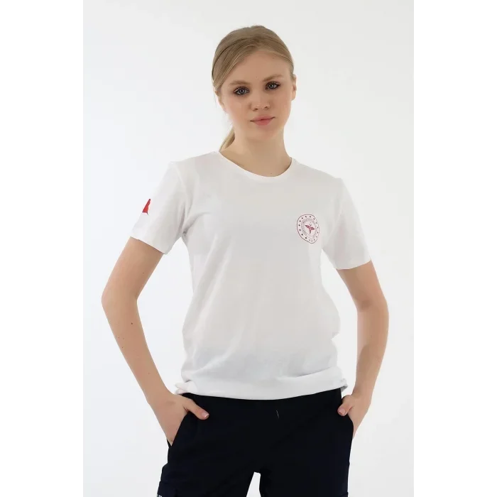 112 Acil Sağlık Yuvarlak Yaka Penye Kısa Kol Tshirt - Beyaz
