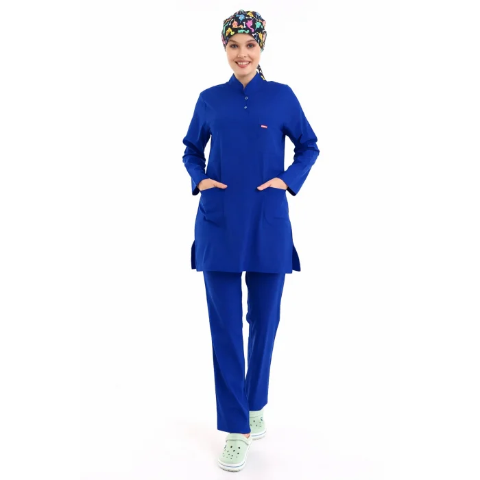 Soft Likralı Tesettür Forma Takım İki Çıtçıt - 6411 Saks Mavi