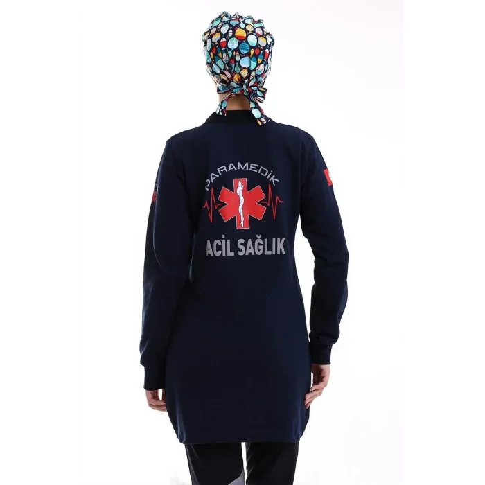 Paramedik Yakalı Tunik Nakışlı - Lacivert