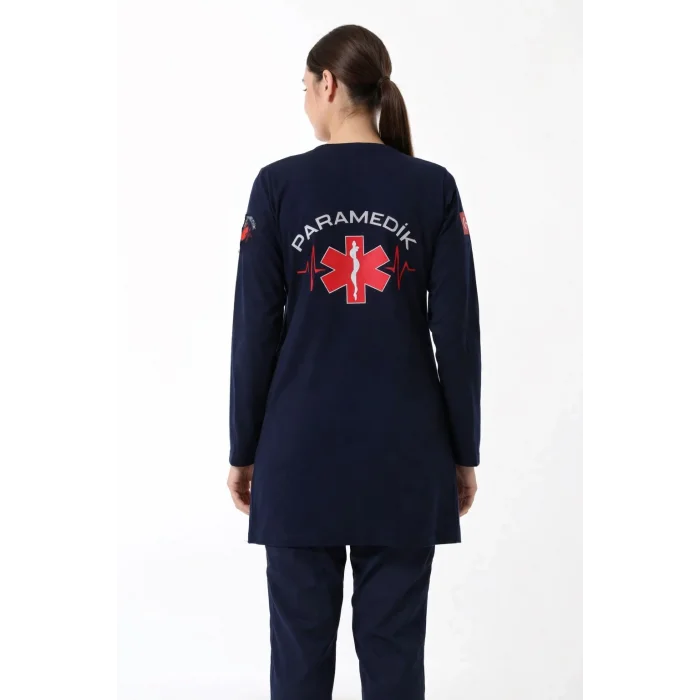 Paramedik Yuvarlak Yaka Penye Tunik Baskılı - Lacivert