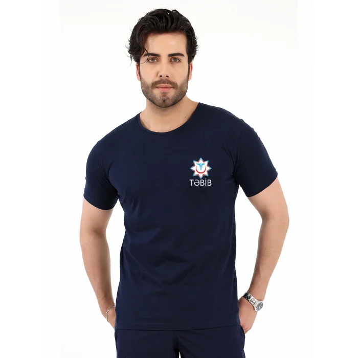Təcili Yardım Yuvarlak Yaka Penye Kısa Kol Tshirt - Lacivert
