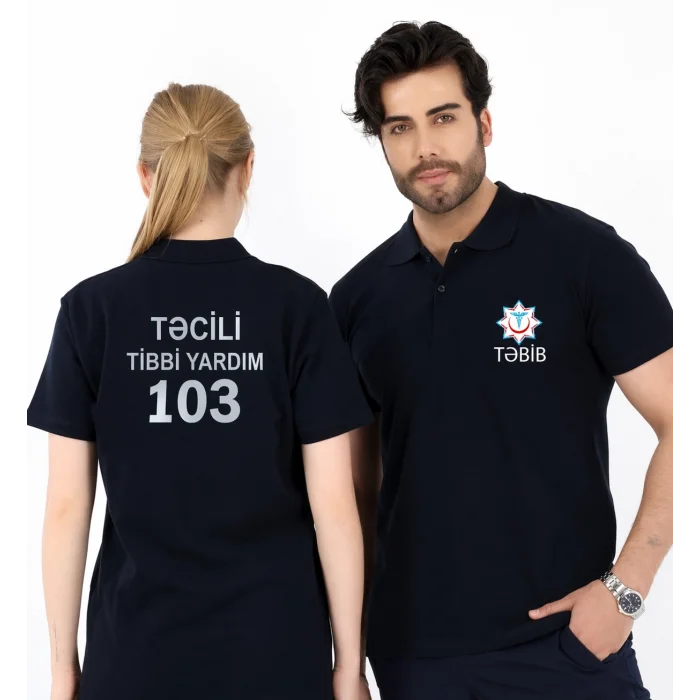 Təcili Yardım Yakalı Kısa Kol Tshirt - Lacivert