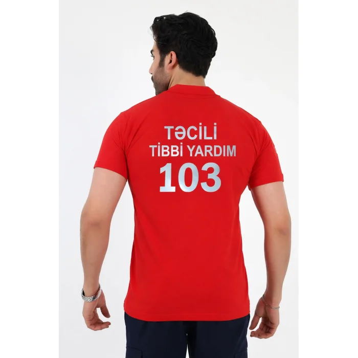 Təcili Yardım Yakalı Kısa Kol Tshirt - Kırmızı