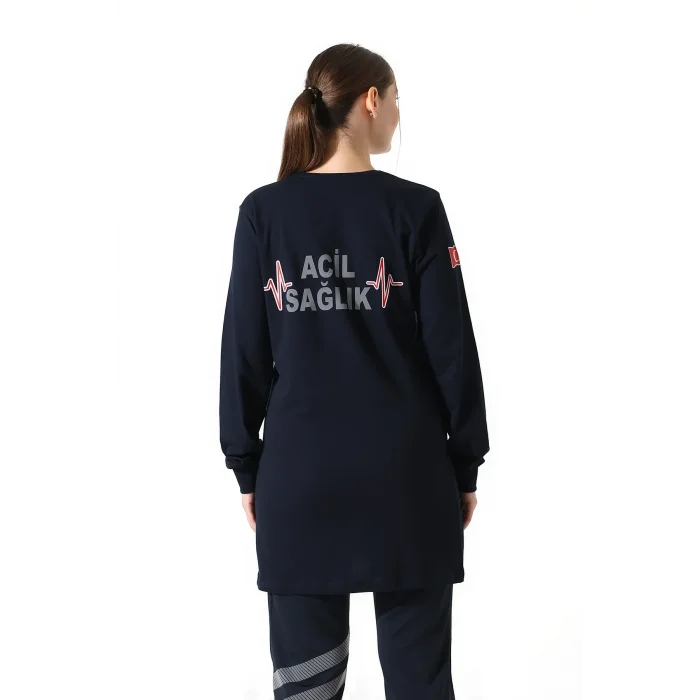 Acil Sağlık Yuvarlak Yaka Penye Tunik Baskılı - Lacivert