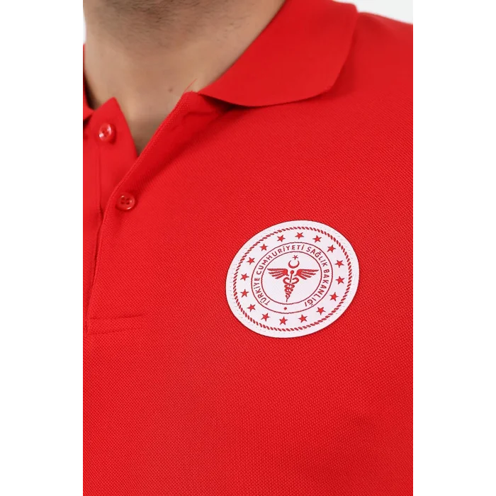 Acil Sağlık Yakalı Tshirt Kısa Kol Nakışlı - Kırmızı