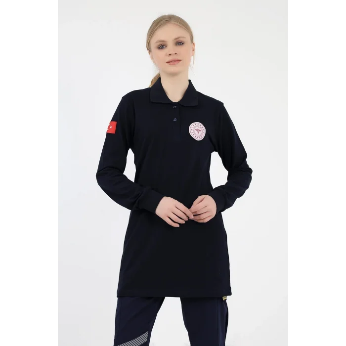 Acil Sağlık Yakalı Tshirt Tunik Nakışlı - Lacivert