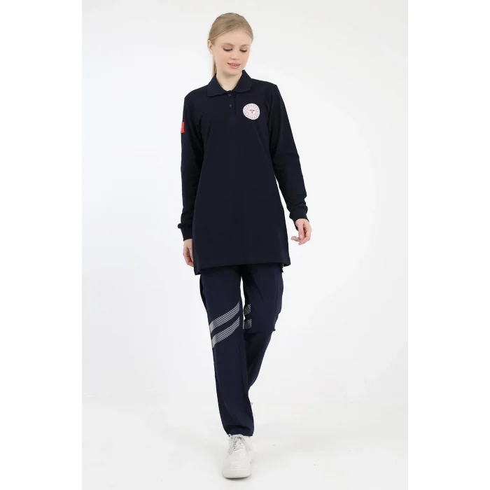 Acil Sağlık Yakalı Tshirt Tunik Nakışlı - Lacivert