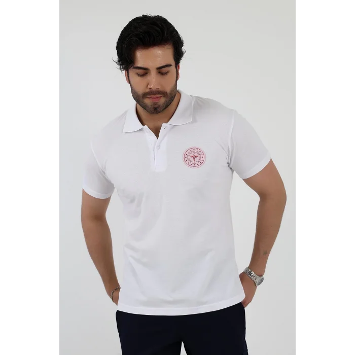 Acil Sağlık Yakalı Unisex Tshirt Kısa Kol Nakışlı - Beyaz