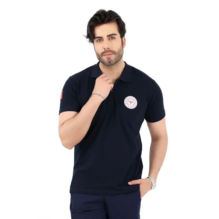 Acil Sağlık Yakalı Unisex Tshirt Kısa Kol Nakışlı - Lacivert