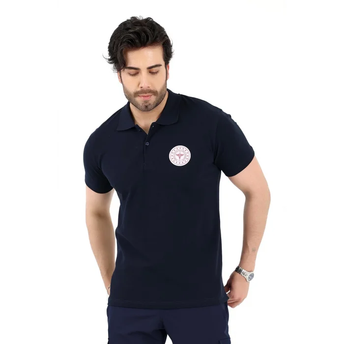 Acil Sağlık Yakalı Unisex Tshirt Kısa Kol Nakışlı - Lacivert