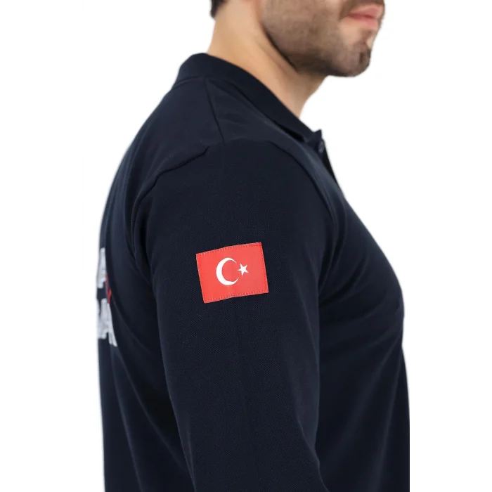 Acil Sağlık Yakalı Unisex Tshirt Uzun Kol Nakışlı - Lacivert