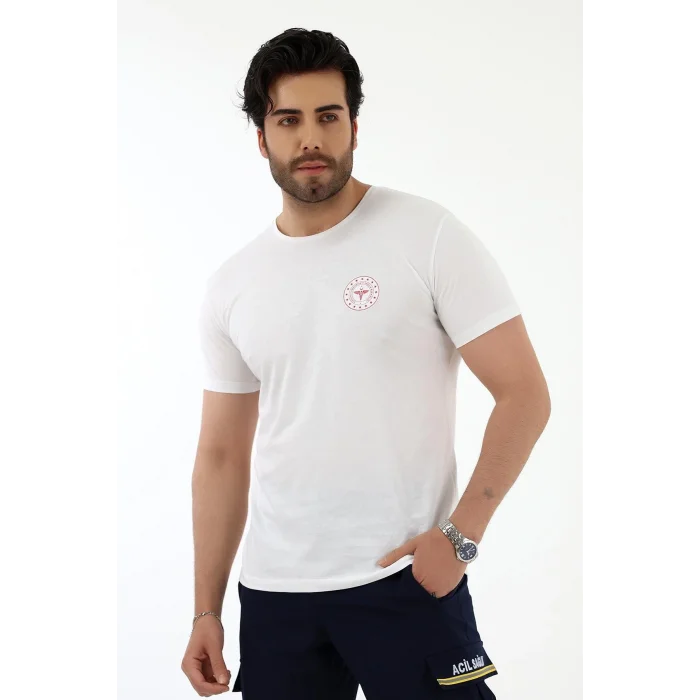 Acil Sağlık Yuvarlak Yaka Penye Kısa Kol Tshirt - Beyaz