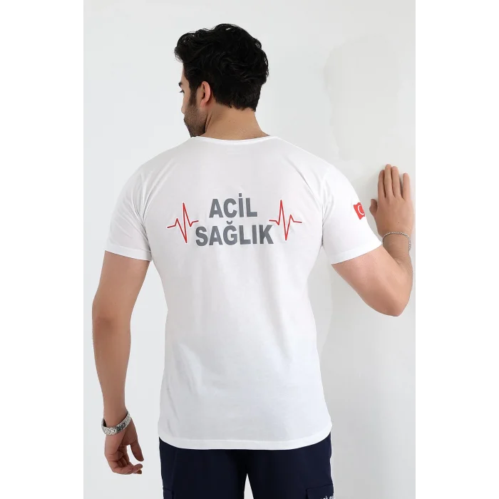 Acil Sağlık Yuvarlak Yaka Penye Kısa Kol Tshirt - Beyaz