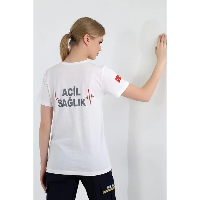 Acil Sağlık Yuvarlak Yaka Penye Kısa Kol Tshirt - Beyaz