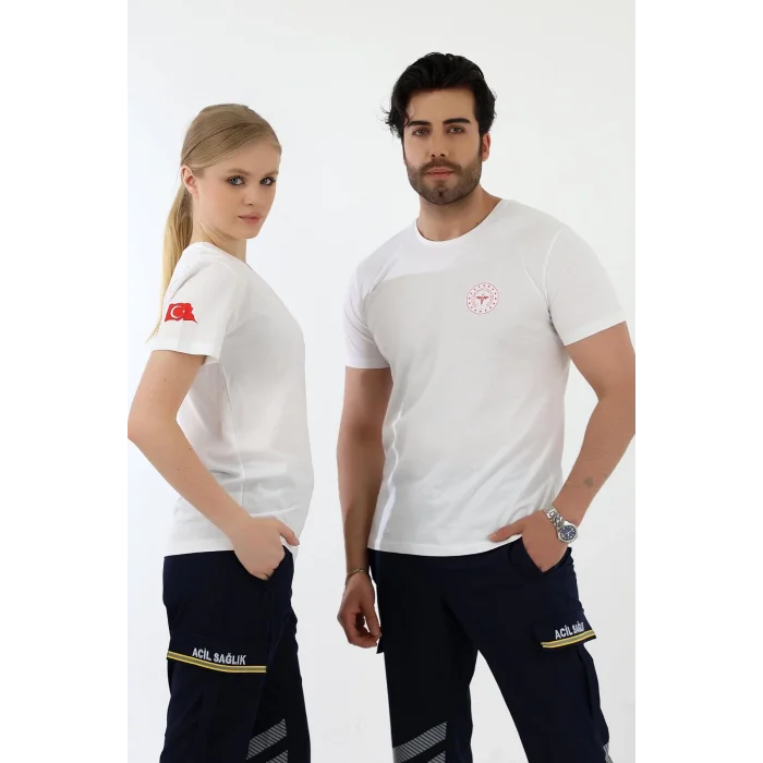 Acil Sağlık Yuvarlak Yaka Penye Kısa Kol Tshirt - Beyaz