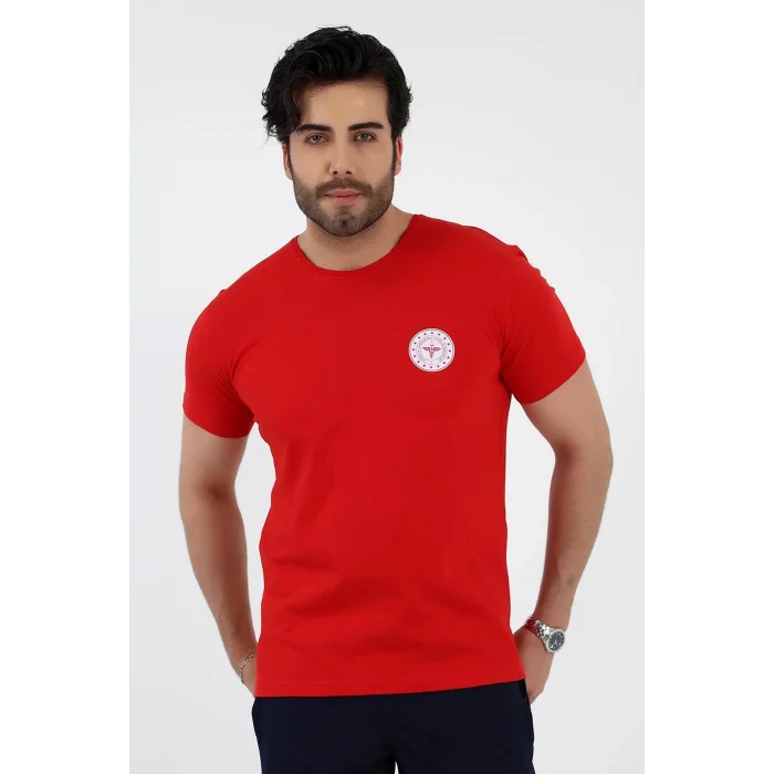 Acil Sağlık Yuvarlak Yaka Penye Kısa Kol Tshirt - Kırmızı