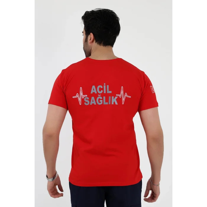 Acil Sağlık Yuvarlak Yaka Penye Kısa Kol Tshirt - Kırmızı