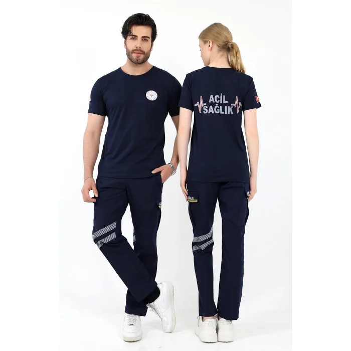 Acil Sağlık Yuvarlak Yaka Penye Kısa Kol Tshirt - Lacivert