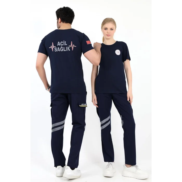 Acil Sağlık Yuvarlak Yaka Penye Kısa Kol Tshirt - Lacivert