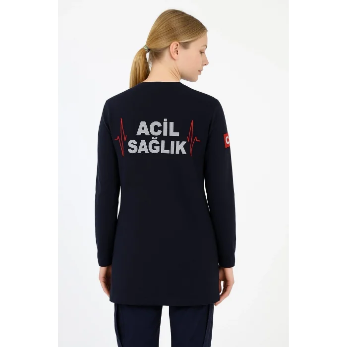 Acil Sağlık Yuvarlak Yaka Penye Tunik Baskılı - Lacivert