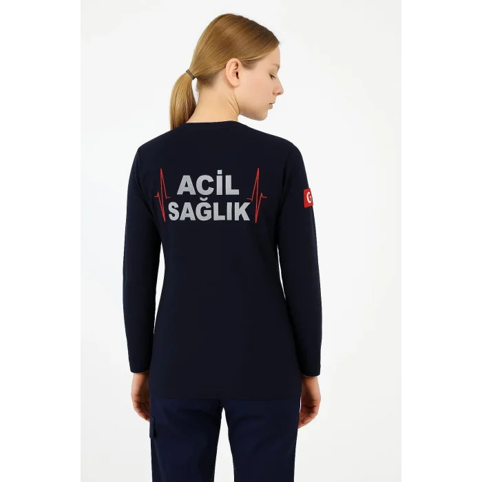 Acil Sağlık Yuvarlak Yaka Penye Uzun Kol Tshirt - Lacivert